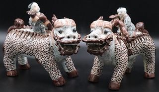 Pair of Chinese Enamel Decorated Mythical Beasts.