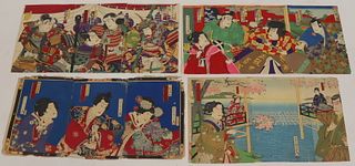 Collection of (4) Japanese Triptych Prints.