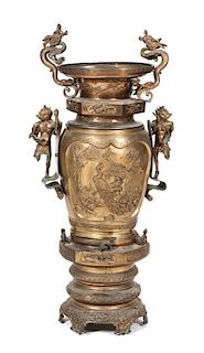 A Japanese Gilt Bronze Urn, Height 43 inches.