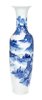 A Japanese Blue and White Hand Painted Porcelain Palace Vase, Height 56 inches.