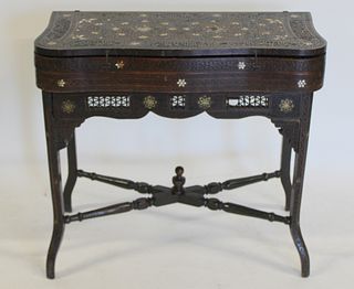 Anglo Indian Finely Carved & Inlaid Game Table.
