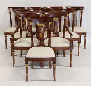 10 Mahogany Chairs with Gilt Decoration.