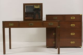 Vintage Mahogany Campaign Style Dresser & Desk.