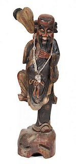 A Large Chinese Carved and Polychrome Wood Figure, Height 60 inches.