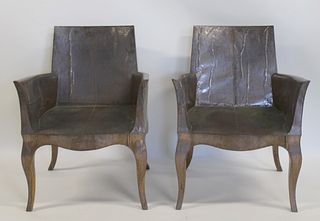 Set of Two Louise Club Chairs in Copper Over Teak