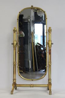 Antique Gilt Metal Cheval Mirror.