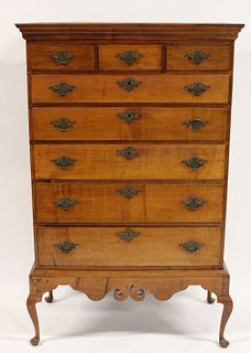 Antique American Maple Q.A. Chest On Stand.
