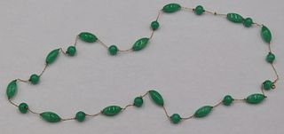 JEWELRY. 18kt Gold and Green Beaded Necklace.