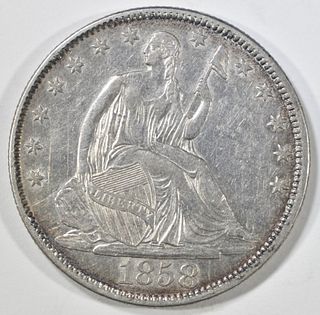 1858 SEATED LIBERTY HALF DOLLAR AU