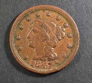 1847 LARGE CENT  XF
