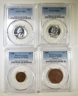 LOT OF 4 TYPE COINS PCGS GRADED: