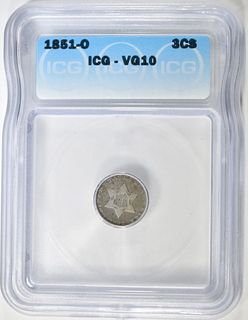1851-O 3-CENT SILVER  ICG VG-10
