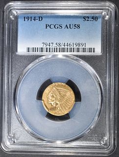 1914-D GOLD $2.50 INDIAN  PCGS AU-58