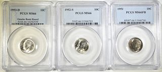 LOT OF 3 PCGS GRADED ROOSEVELT DIMES: