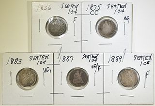 (5) MIXED DATE SEATED LIBERTY DIMES