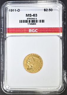 1911-D STRONG D $2.50 GOLD INDIAN BGC CH BU