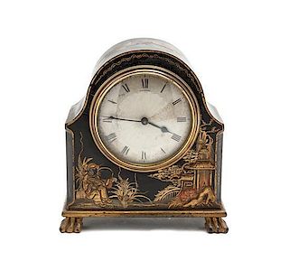 Diminutive Japanned Mantel Timepiece, Height 6 3/4 inches.