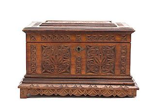 A Carved Wood Document Box, Height 9 1/4 x width 14 1/2 x depth 9 inches.
