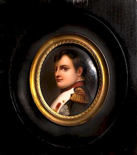 A Portrait Miniature on Porcelain, Height of larger 14 x width 14 inches.