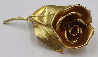 JEWELRY. Large Italian 18kt Gold Rose Form Brooch