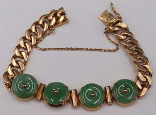 JEWELRY. Signed 18kt Gold and Jade Bracelet.