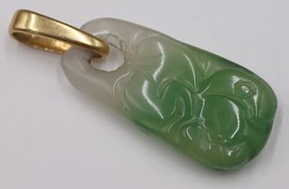 JEWELRY. 18kt Gold and Carved Jade Pendant.