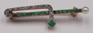 JEWELRY. Antique 14kt Gold, Emerald, Diamond and