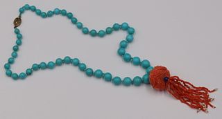 JEWELRY. Chinese Turquoise and Coral Necklace.