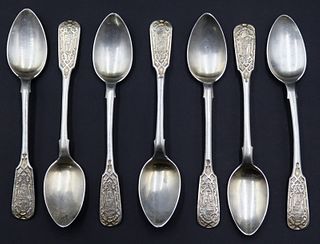 SILVER. (7) 19th C Russian Silver Spoons.