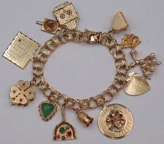JEWELRY. 14kt Gold Charm Bracelet with (10) 14kt