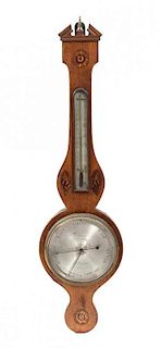 An English Mahogany Banjo Barometer, Height 38 1/4 inches.