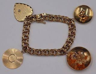 JEWELRY. 14kt Gold Charm Bracelet with (4) 14kt
