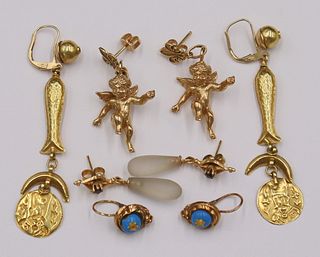 JEWELRY. (4) Pair of Gold and Gem Earrings.