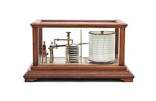 A Barograph Recording Barometer, Height 8 x width 14 1/4 x depth 8 3/4 inches.