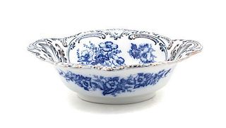 A Blue and White Transferware Ceramic Basin, Length 18 inches.
