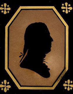 An 18th Century Framed Silhouette, Height 7 1/8 x 6 1/8 inches.
