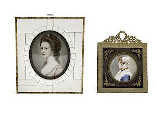 Two Portrait Miniatures of a Lady, Height of larger 5 1/2 x width 4 3/4 inches.