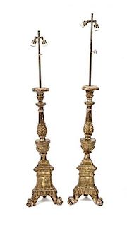 Two Similar Italian Baroque Style Pricket Stick Floor Lamps, Height 36 inches.