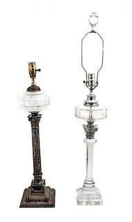 Two Decorative Glass Lamps, Height of taller 35 inches.