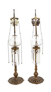 A Pair of White Metal Lamps, Height 34 1/2 inches.