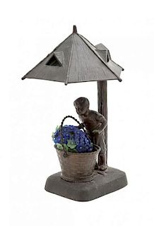 A Decorative Cast Metal Figural Lamp, Height 11 inches