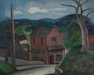 E. OSCAR THALINGER (1885-1965): LANDSCAPE WITH RED HOUSE