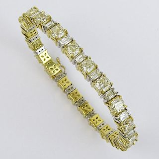 Stunning Diamond, Platinum and 18 Karat Yellow Gold Bracelet Set with Twenty-One (21) Cushion Cut Diamonds Approx. 21.25 Carats TW and Twenty-One (21)
