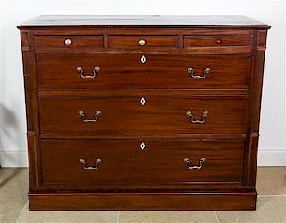 An English Mahogany Chest of Drawers, Height 44 1/2 x width 54 x depth 21 1/2 inches.