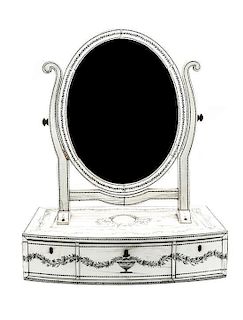 A Georgian Bone Veneer Dressing Mirror and Base, Height 22 x width 17 3/4 x depth 11 inches.