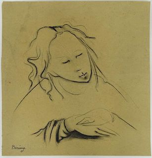 Robert Berény, Hungarian (1887-1953) Charcoal on cardboard "Sleeping Girl".