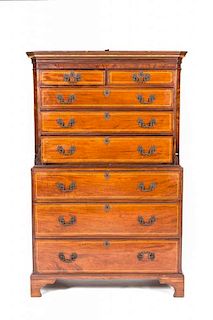 A George III Mahogany Secretary Chest-on-Chest, Height 69 x width 43 3/4 x depth 22 1/4 inches.