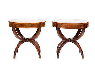 A Pair of Regency Style Occasional Tables, Height 27 x diameter 28 1/2 inches.