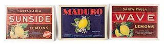 A Collection of Six Framed Fruit and Vegetable Labels, Height of largest 10 3/4 x width 11 5/8 inches.