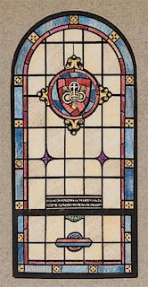 A Collection of Judaic Hand Colored Stained Glass Window Design Drawings, Largest 8 1/8 x 5 1/8 inches.